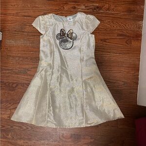 Girls' Shimmering Gold Dress with Minnie Bow Detail